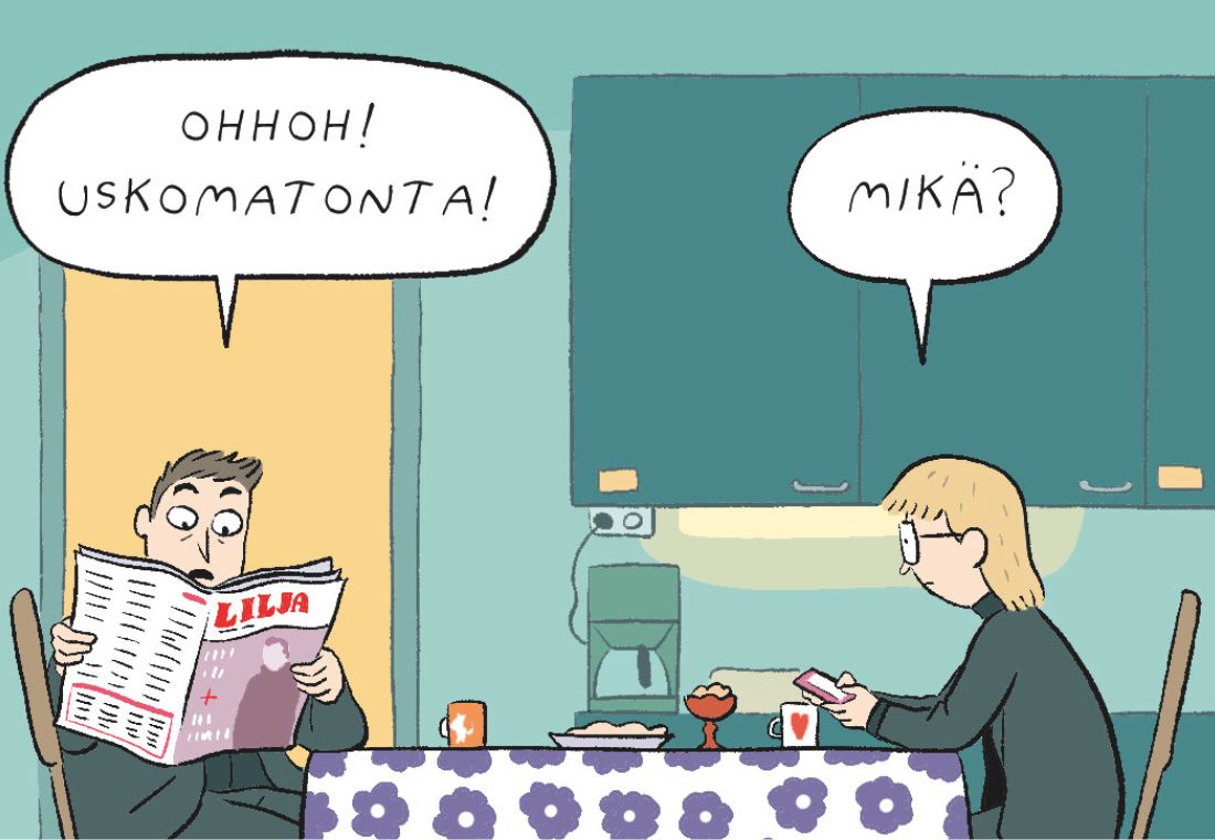 Kolmeruutinen sarjakuva Sekalainen seurakunta.
