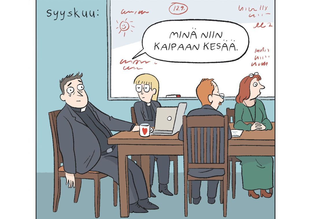 Kolmeruutuinen sarjakuva Sekalainen seurakunta