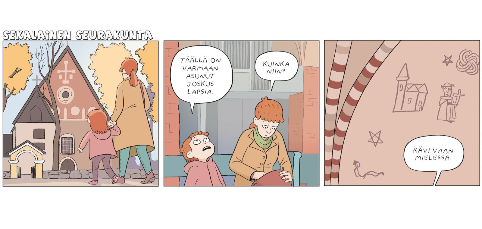 Kolmiruutuinen sarjakuva Sekalainen seurakunta,